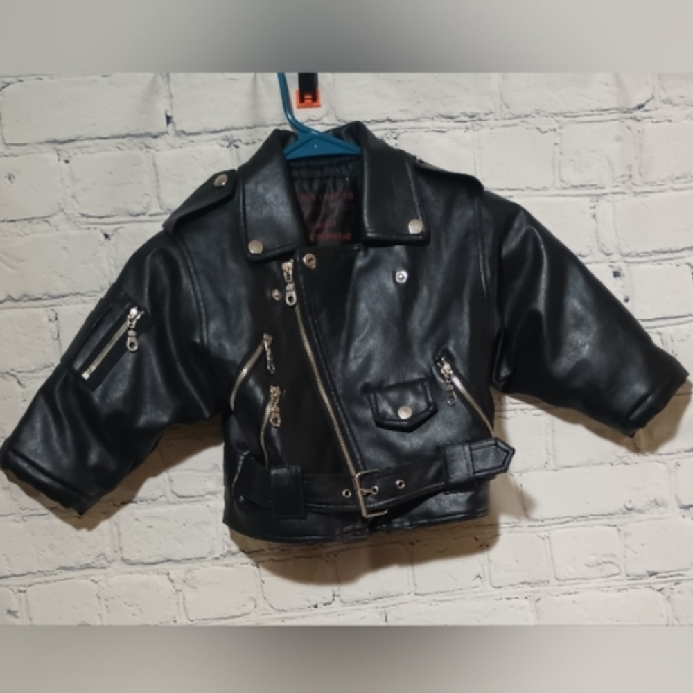 Fashion Irregular Zipper closure PULeather MotorcycleJacket Black